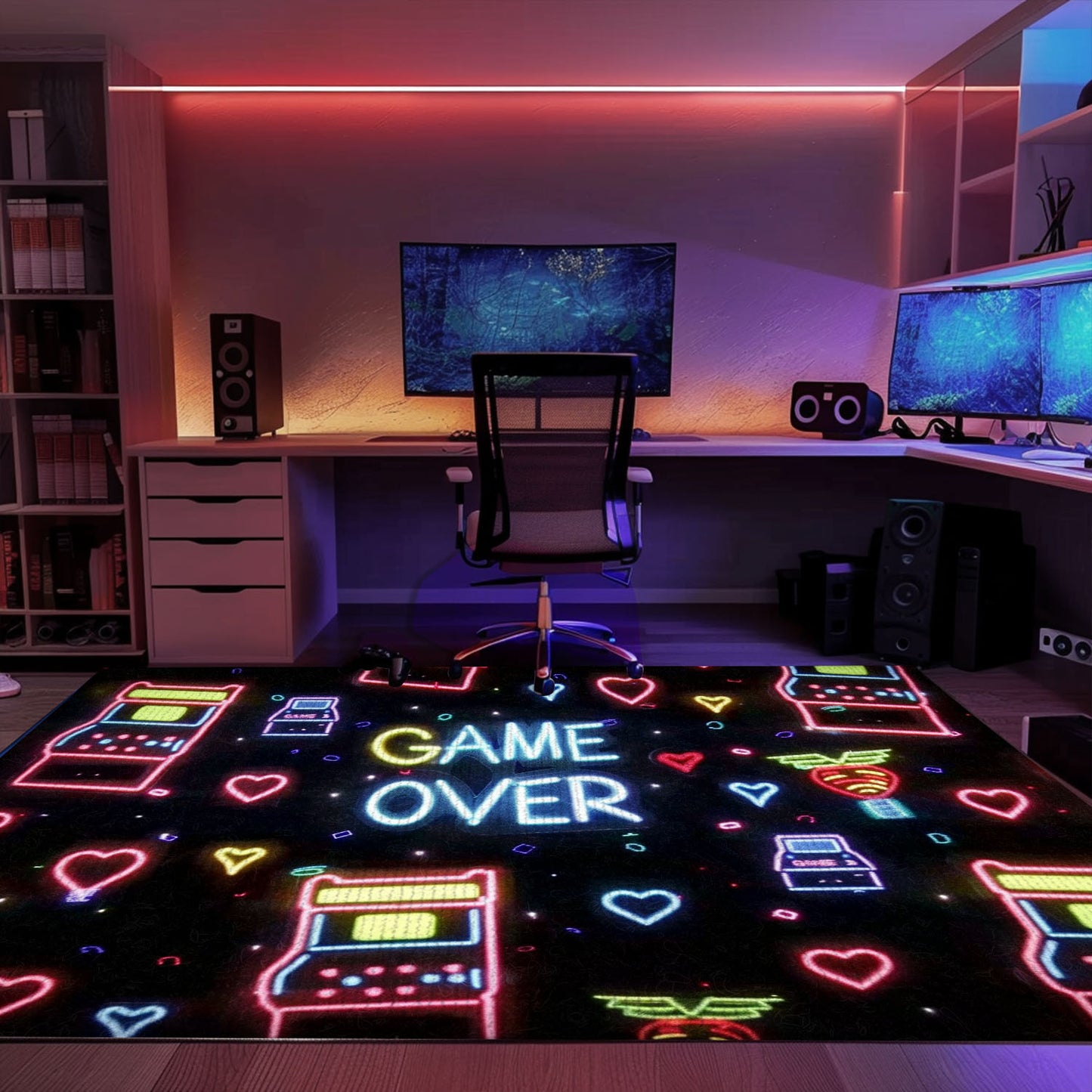 Neon Video Game Retro Arcade Game Room Area Rug: Stylish Decor for Living Room and Bedroom, Ideal Gift for Gamers, Arcade Decor, Gift for Gamers, Video Game Lovers G101