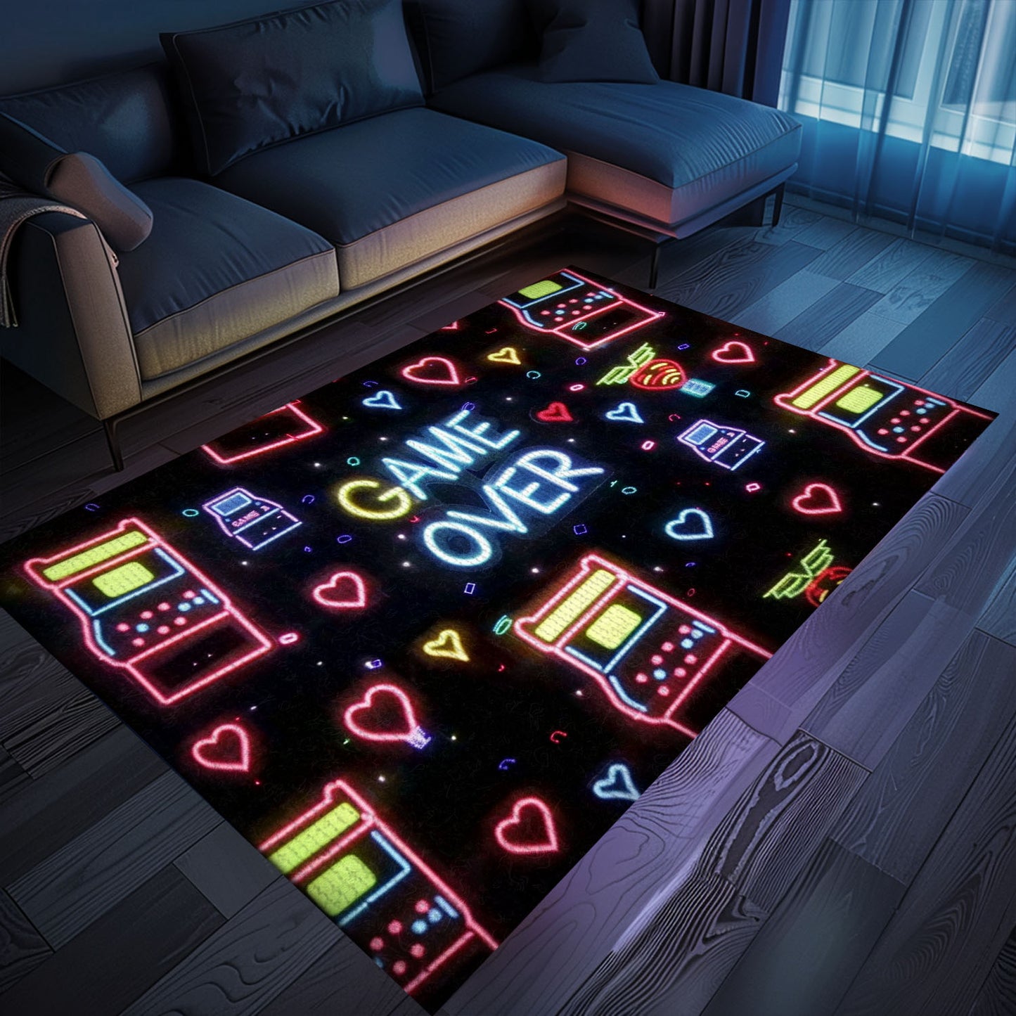 Neon Video Game Retro Arcade Game Room Area Rug: Stylish Decor for Living Room and Bedroom, Ideal Gift for Gamers, Arcade Decor, Gift for Gamers, Video Game Lovers G101