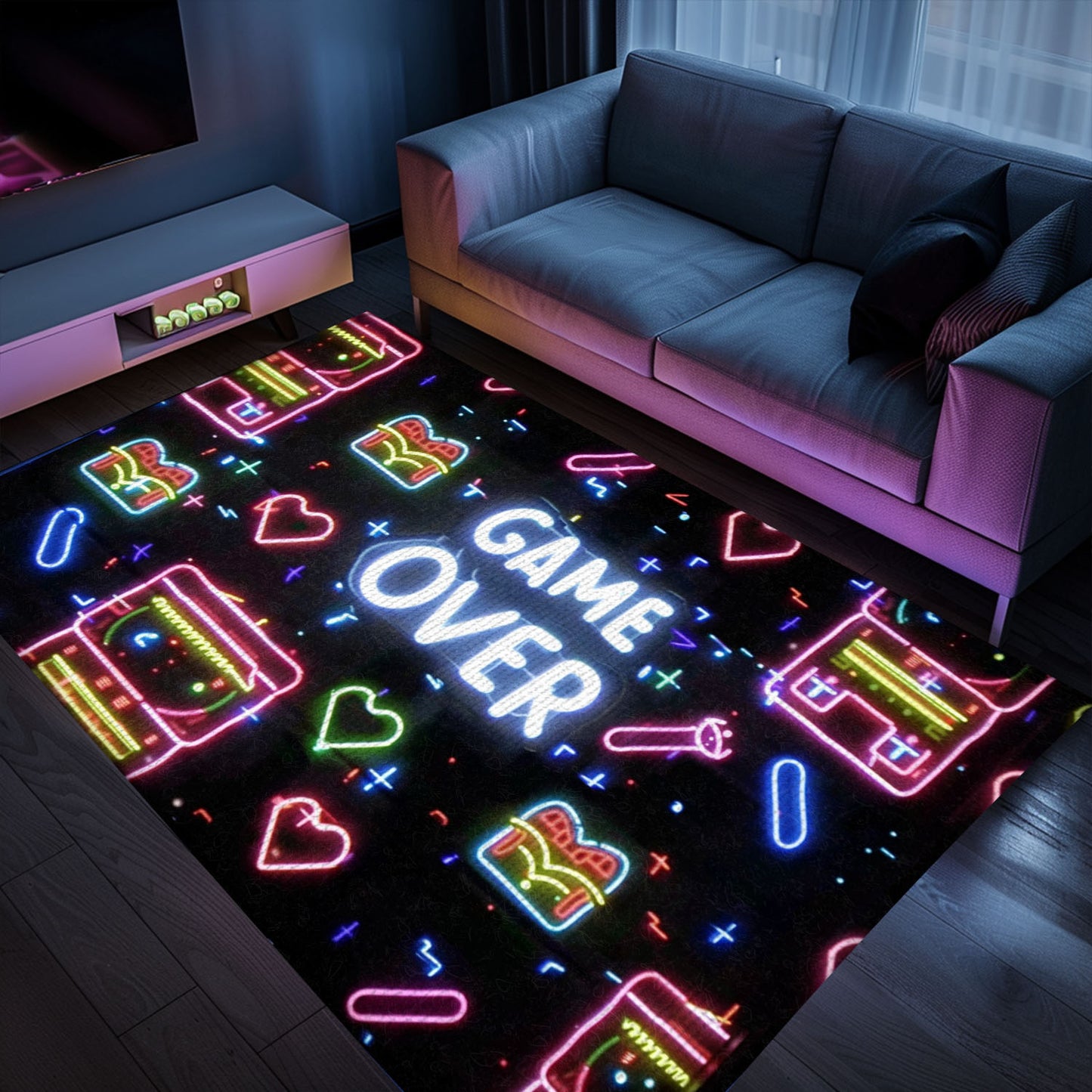 Neon Video Game Retro Arcade Game Room Area Rug, Ideal Decor for Living Room and Gift for Gamers, Arcade Decor, Gift for Gamers, Video Game Lovers G99