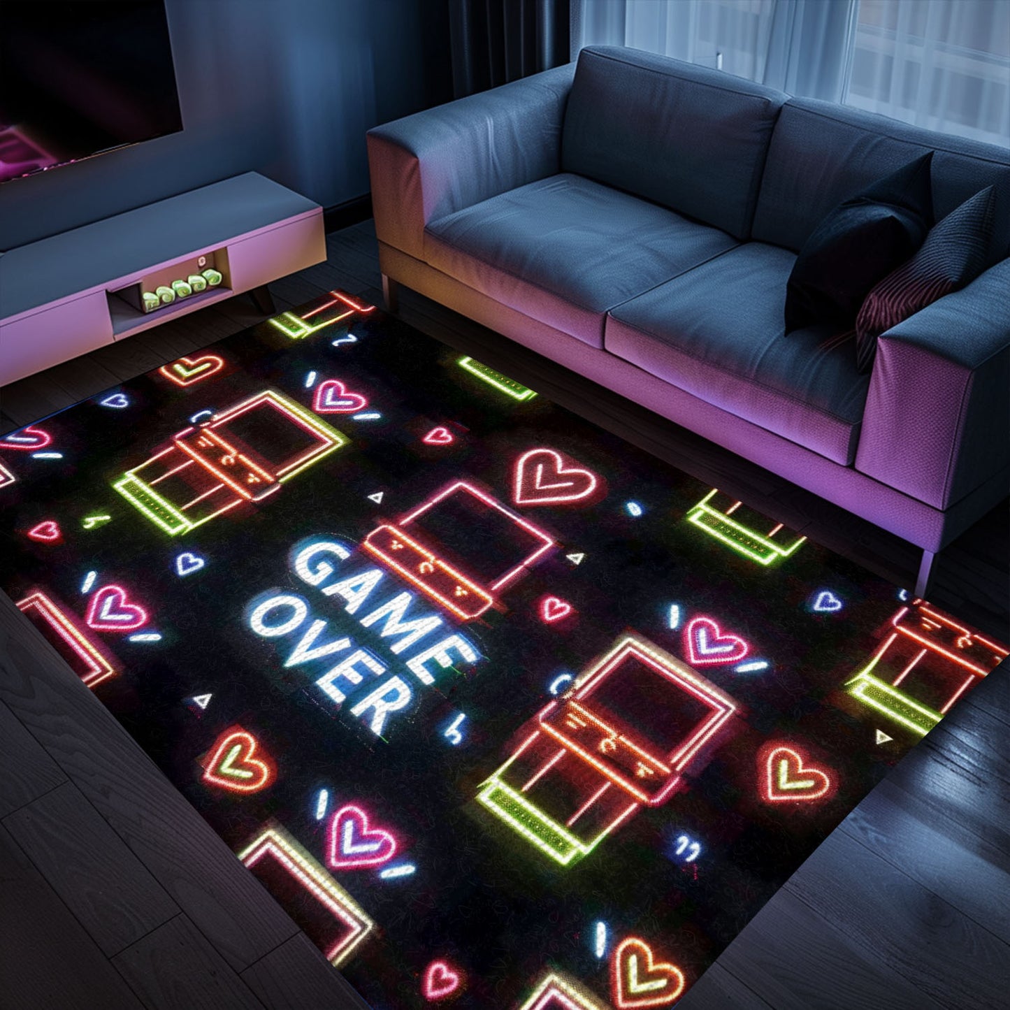 Bright Neon Video Game Retro Arcade Rug for Living Room, Ideal Decor and Gift for Arcade Enthusiasts, Arcade Decor, Gift for Gamers, Video Game Lovers G97