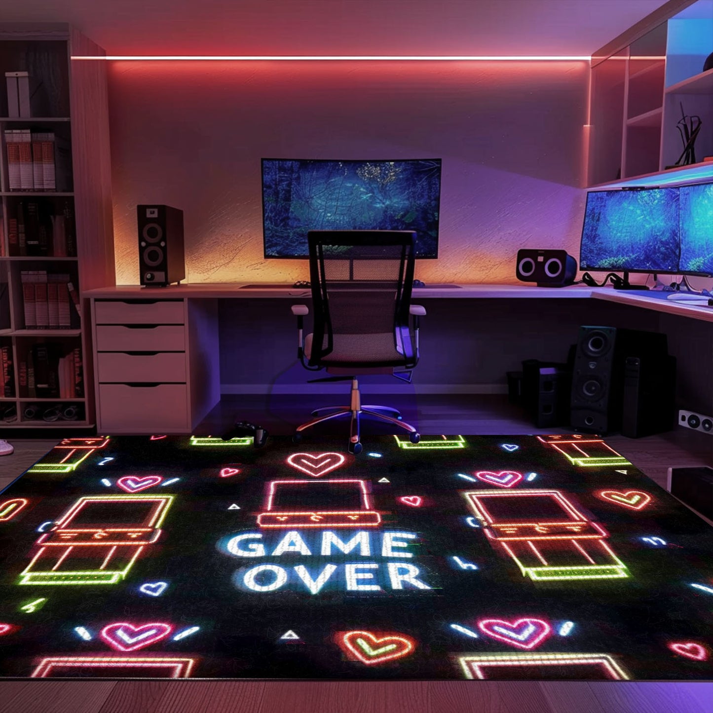 Bright Neon Video Game Retro Arcade Rug for Living Room, Ideal Decor and Gift for Arcade Enthusiasts, Arcade Decor, Gift for Gamers, Video Game Lovers G97