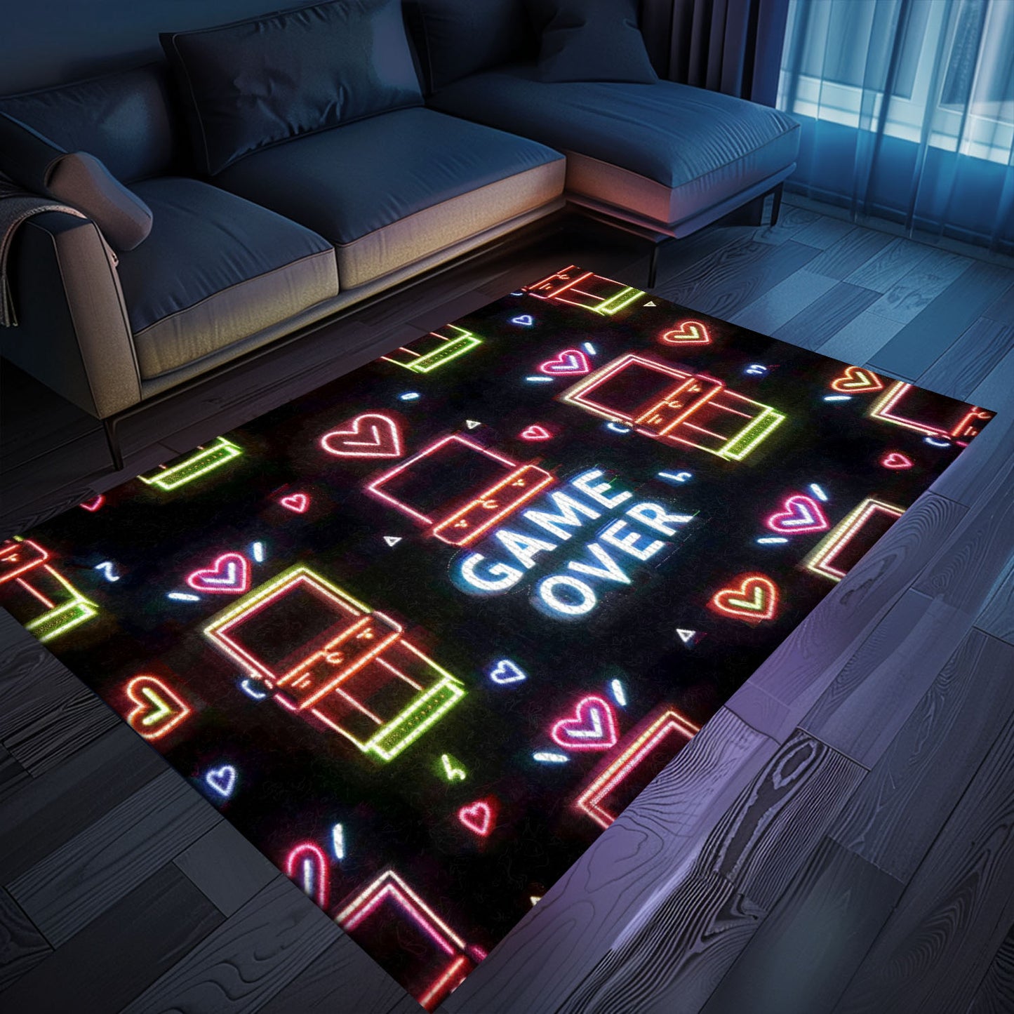 Bright Neon Video Game Retro Arcade Rug for Living Room, Ideal Decor and Gift for Arcade Enthusiasts, Arcade Decor, Gift for Gamers, Video Game Lovers G97