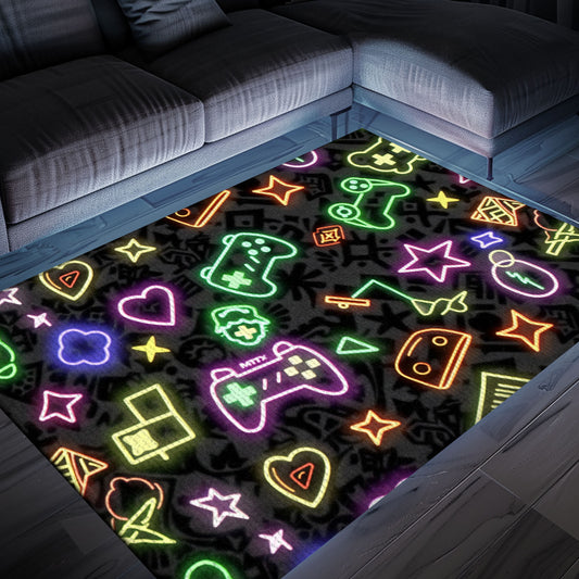 Eye-Catching Neon Video Game Retro Arcade Rug for Bedroom, Perfect for Gamers and Living Room Decor, Arcade Decor, Gift for Gamers, Video Game Lovers G96