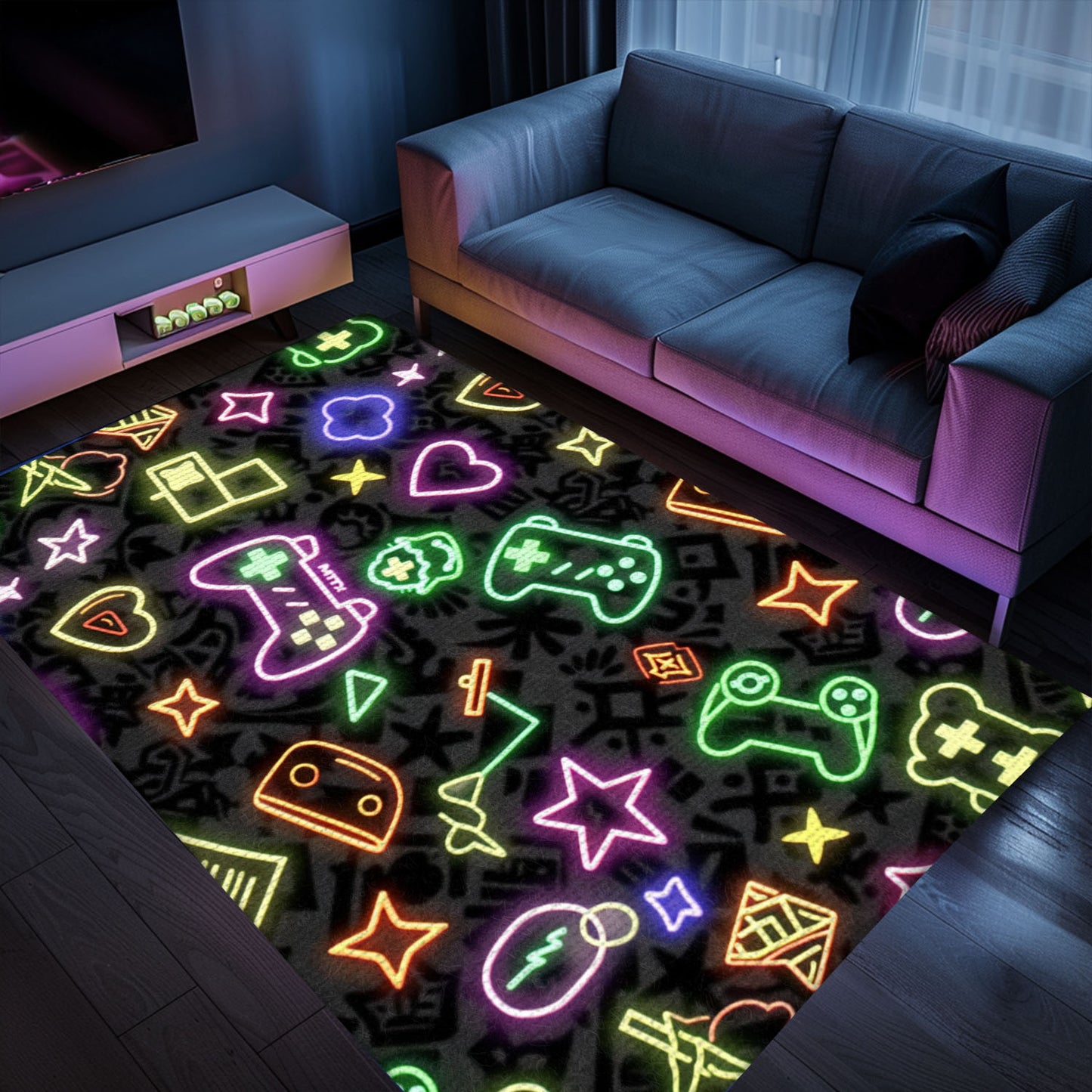 Eye-Catching Neon Video Game Retro Arcade Rug for Bedroom, Perfect for Gamers and Living Room Decor, Arcade Decor, Gift for Gamers, Video Game Lovers G96