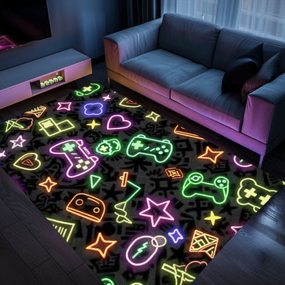Eye-Catching Neon Video Game Retro Arcade Rug for Bedroom, Perfect for Gamers and Living Room Decor, Arcade Decor, Gift for Gamers, Video Game Lovers G96