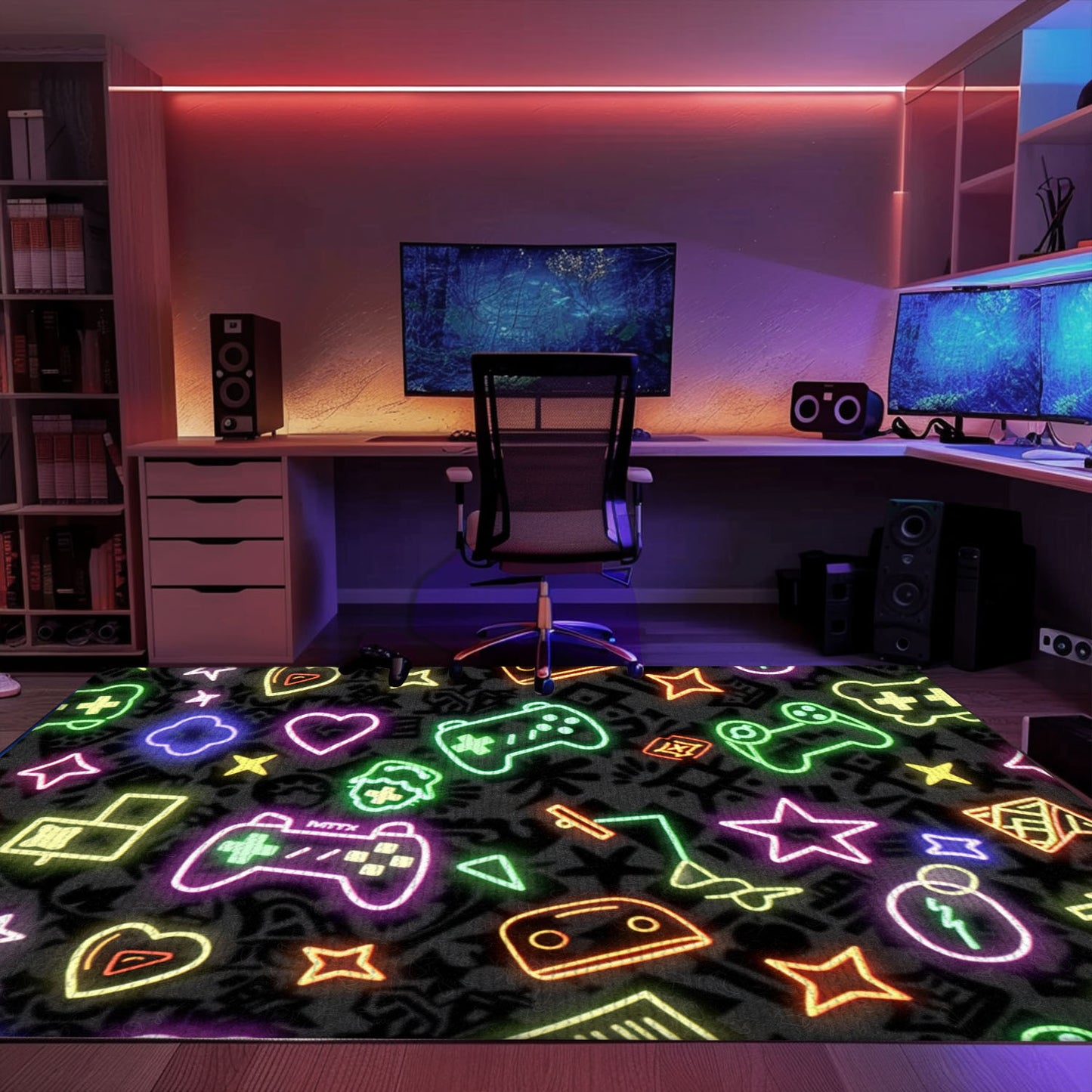Eye-Catching Neon Video Game Retro Arcade Rug for Bedroom, Perfect for Gamers and Living Room Decor, Arcade Decor, Gift for Gamers, Video Game Lovers G96