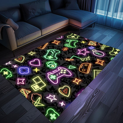 Eye-Catching Neon Video Game Retro Arcade Rug for Bedroom, Perfect for Gamers and Living Room Decor, Arcade Decor, Gift for Gamers, Video Game Lovers G96