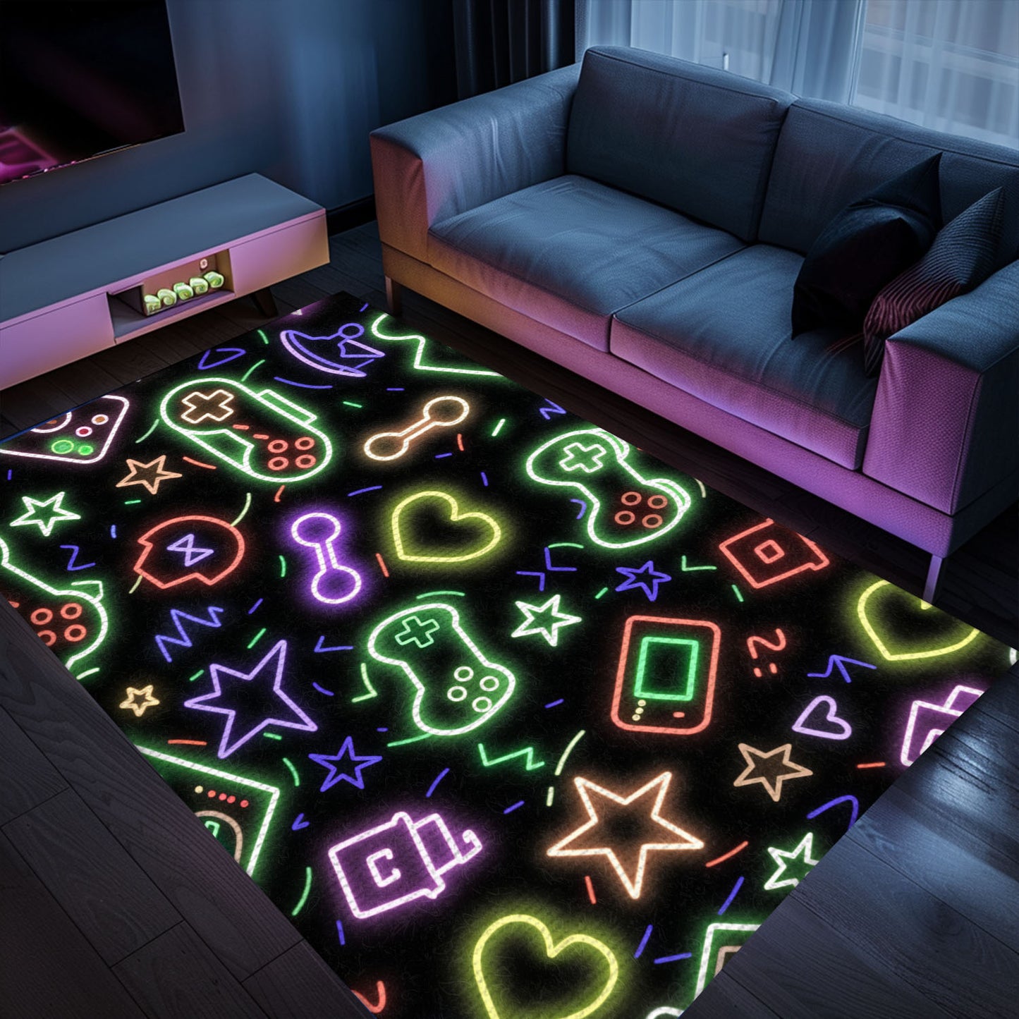 Neon Video Game Retro Arcade Carpet for Game Room, Ideal Decor for Gamers and Video Game Lovers, Arcade Decor, Gift for Gamers, Video Game Lovers G95