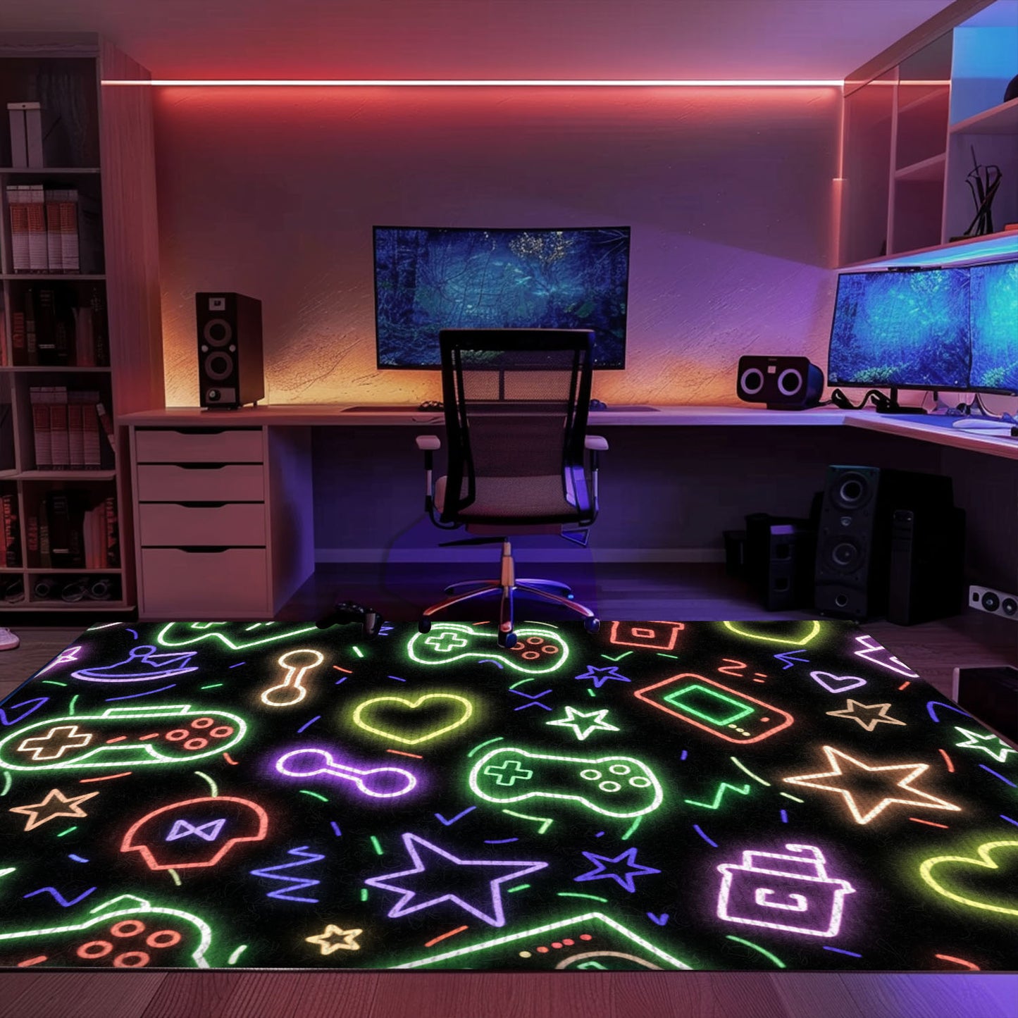 Neon Video Game Retro Arcade Carpet for Game Room, Ideal Decor for Gamers and Video Game Lovers, Arcade Decor, Gift for Gamers, Video Game Lovers G95