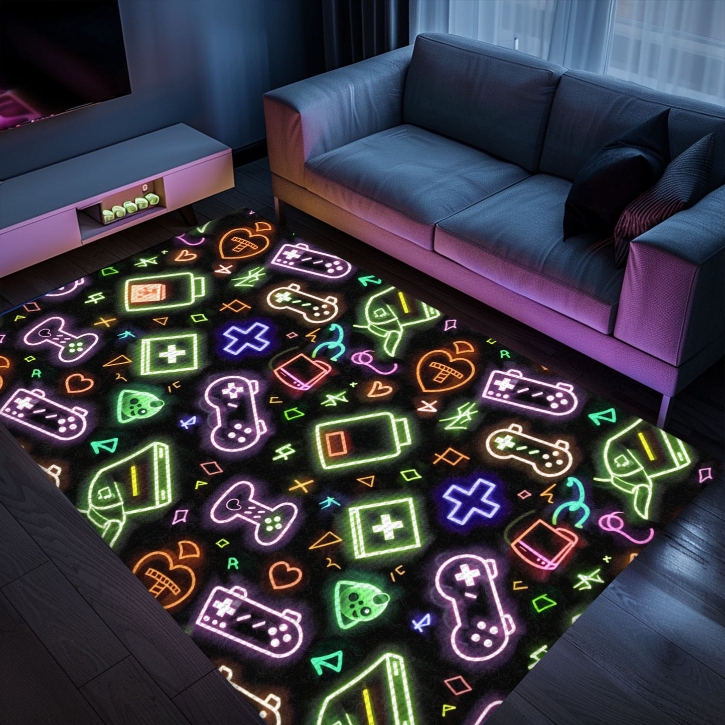 Unique Neon Video Game Retro Arcade Rug for Bedroom, Perfect Gift Idea for Gamers and Retro Collectors, Arcade Decor, Gift for Gamers, Video Game Lovers G94