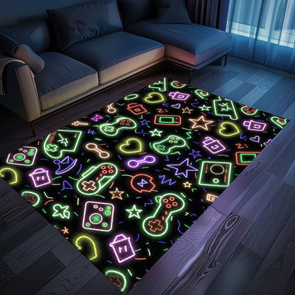 Vibrant Neon Video Game Retro Arcade Rug for Living Room, Ideal Decor for Gamers and Arcade Fans, Arcade Decor, Gift for Gamers, Video Game Lovers G93
