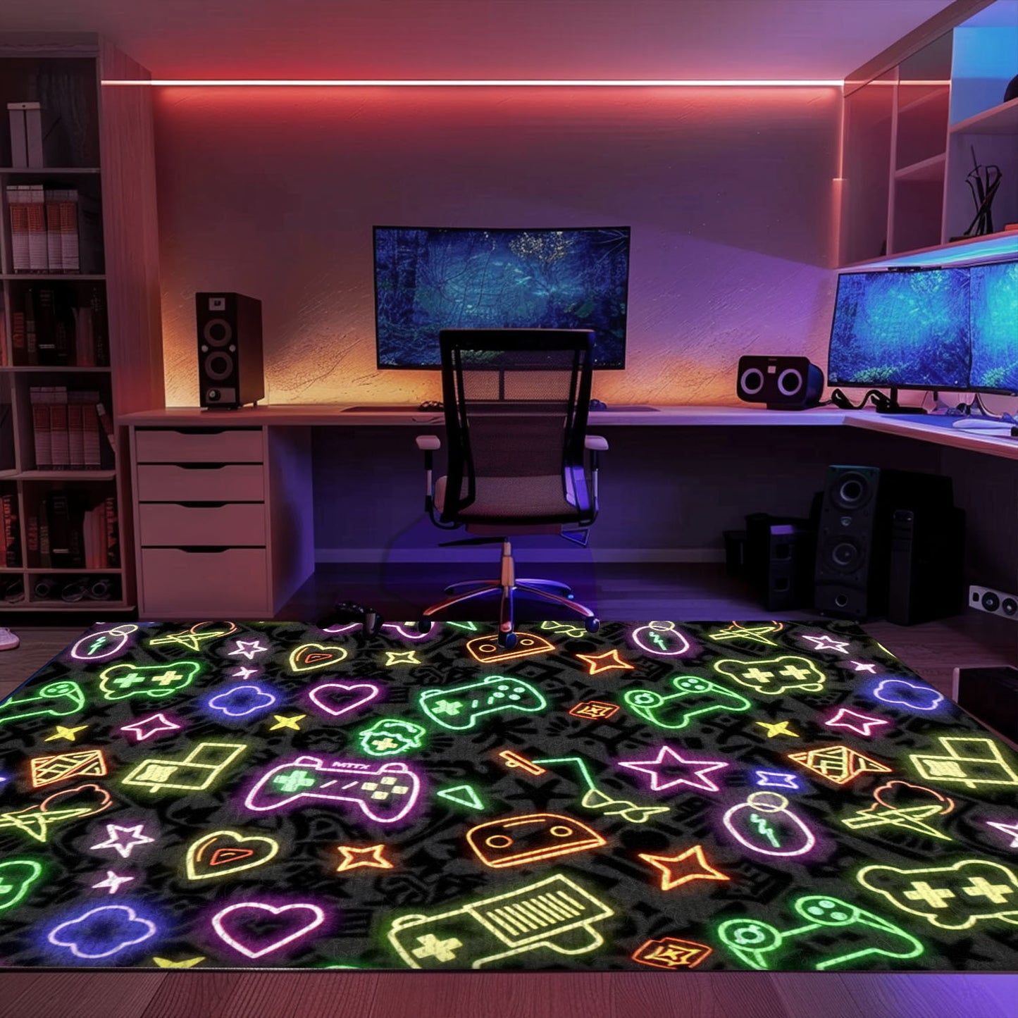 Stylish Neon Video Game Retro Arcade Carpet for Bedroom, Perfect Decor and Gift for Video Game Enthusiasts, Arcade Decor, Gift for Gamers, Video Game Lovers G92