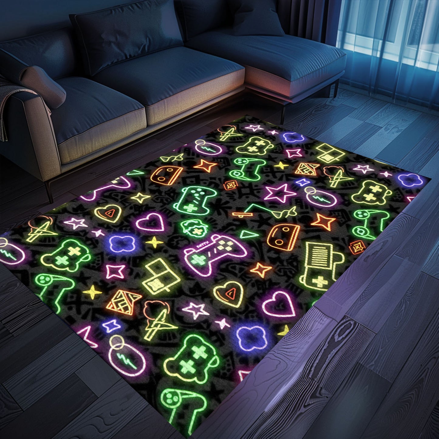 Stylish Neon Video Game Retro Arcade Carpet for Bedroom, Perfect Decor and Gift for Video Game Enthusiasts, Arcade Decor, Gift for Gamers, Video Game Lovers G92