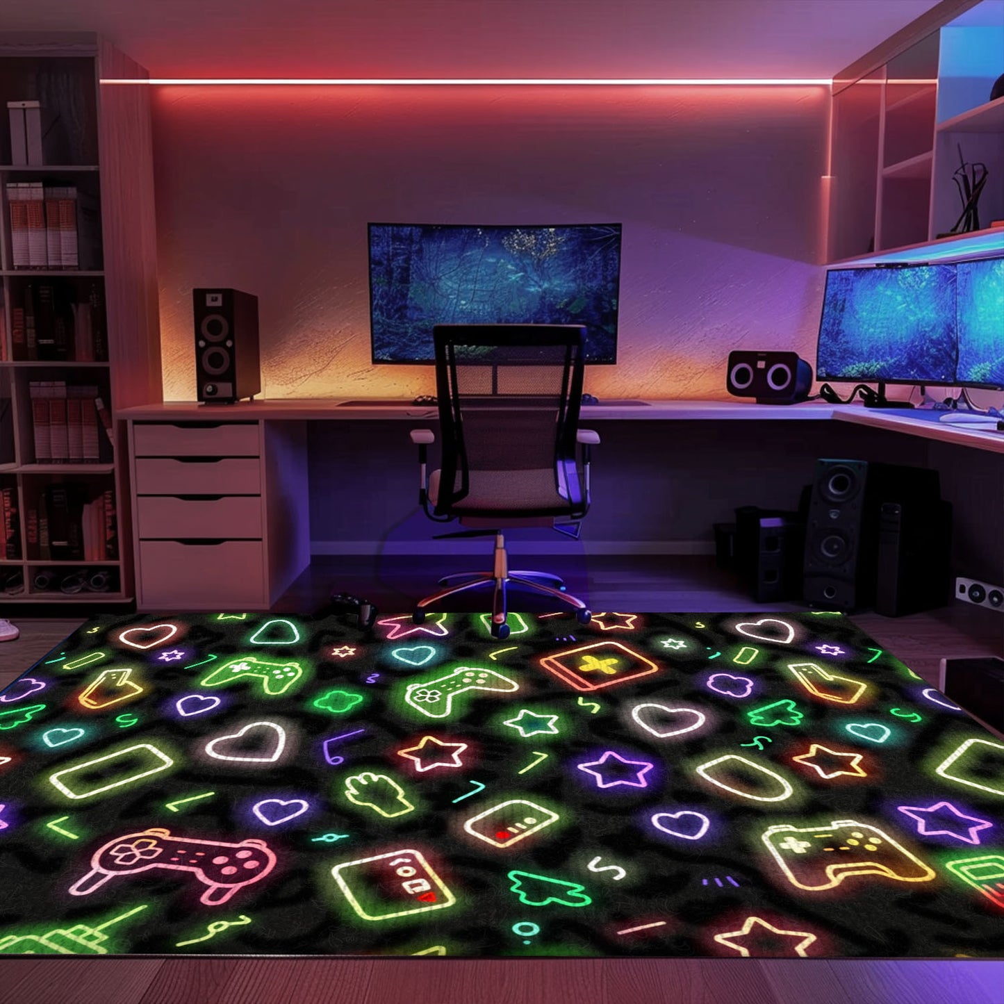 Neon Video Game Retro Arcade Game Room Area Rug, Ideal for Living Room Decor and Gamers' Gift, Arcade Decor, Gift for Gamers, Video Game Lovers G91