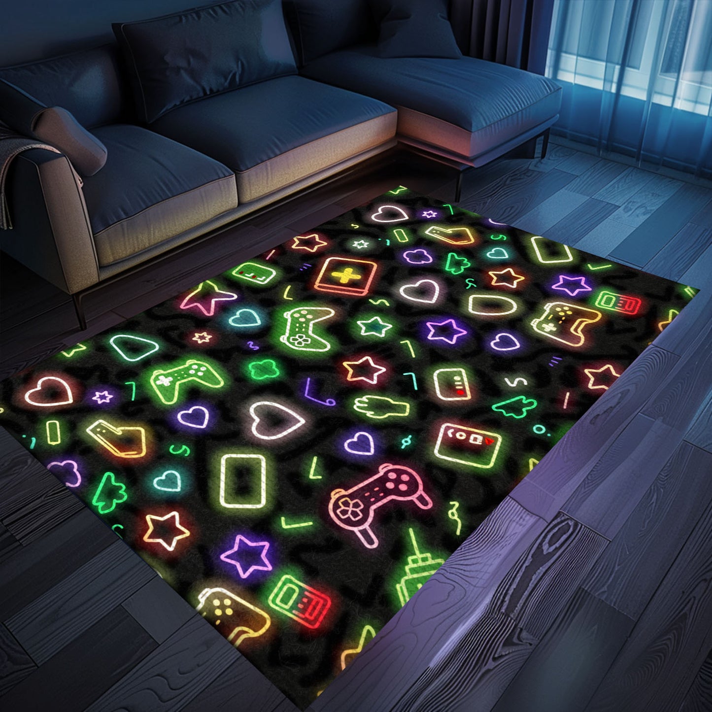 Neon Video Game Retro Arcade Game Room Area Rug, Ideal for Living Room Decor and Gamers' Gift, Arcade Decor, Gift for Gamers, Video Game Lovers G91