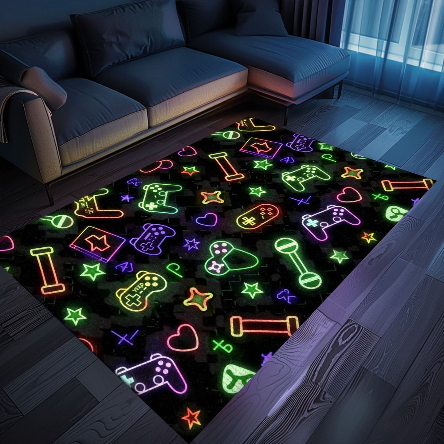Eye-Catching Neon Retro Video Game Arcade Rug for Bedroom, Ideal Gift for Gamers and Video Game Fans, Arcade Decor, Gift for Gamers, Video Game Lovers G89