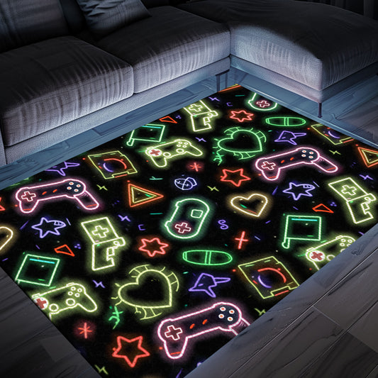 Colorful Neon Video Game Retro Arcade Carpet for Living Room, Perfect Decor for Gamers and Collectors, Arcade Decor, Gift for Gamers, Video Game Lovers G88