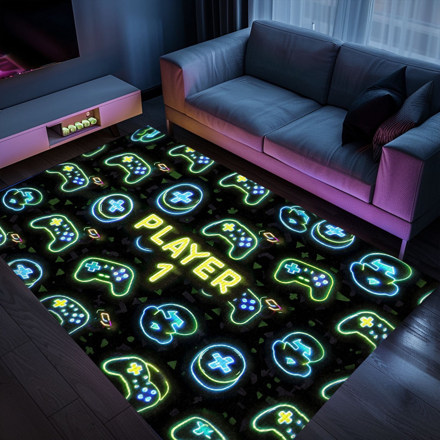 Vibrant Neon Video Game Retro Arcade Carpet for Bedroom, Great Gift Idea for Gamers and Retro Fans, Arcade Decor, Gift for Gamers, Video Game Lovers G85