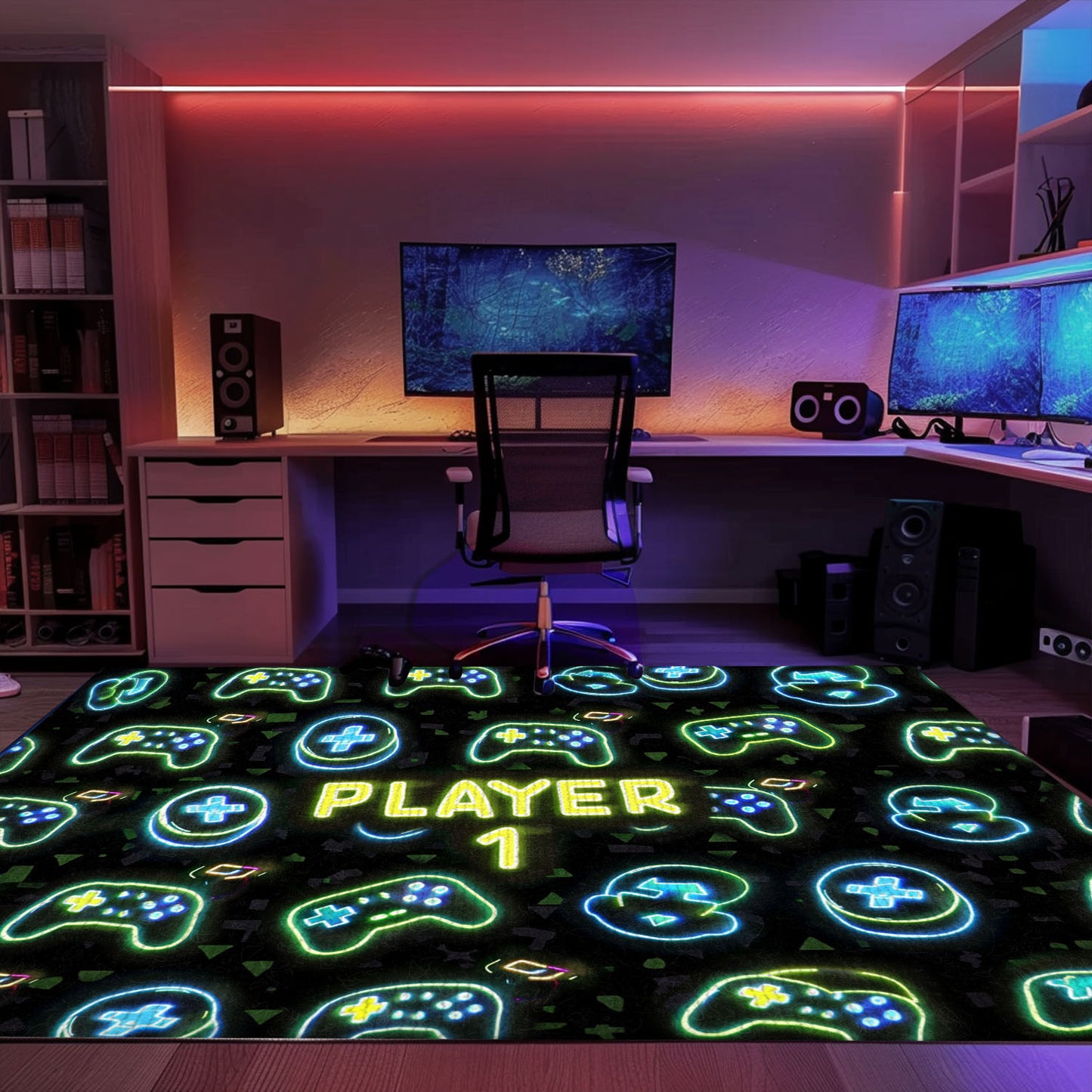 Vibrant Neon Video Game Retro Arcade Carpet for Bedroom, Great Gift Idea for Gamers and Retro Fans, Arcade Decor, Gift for Gamers, Video Game Lovers G85