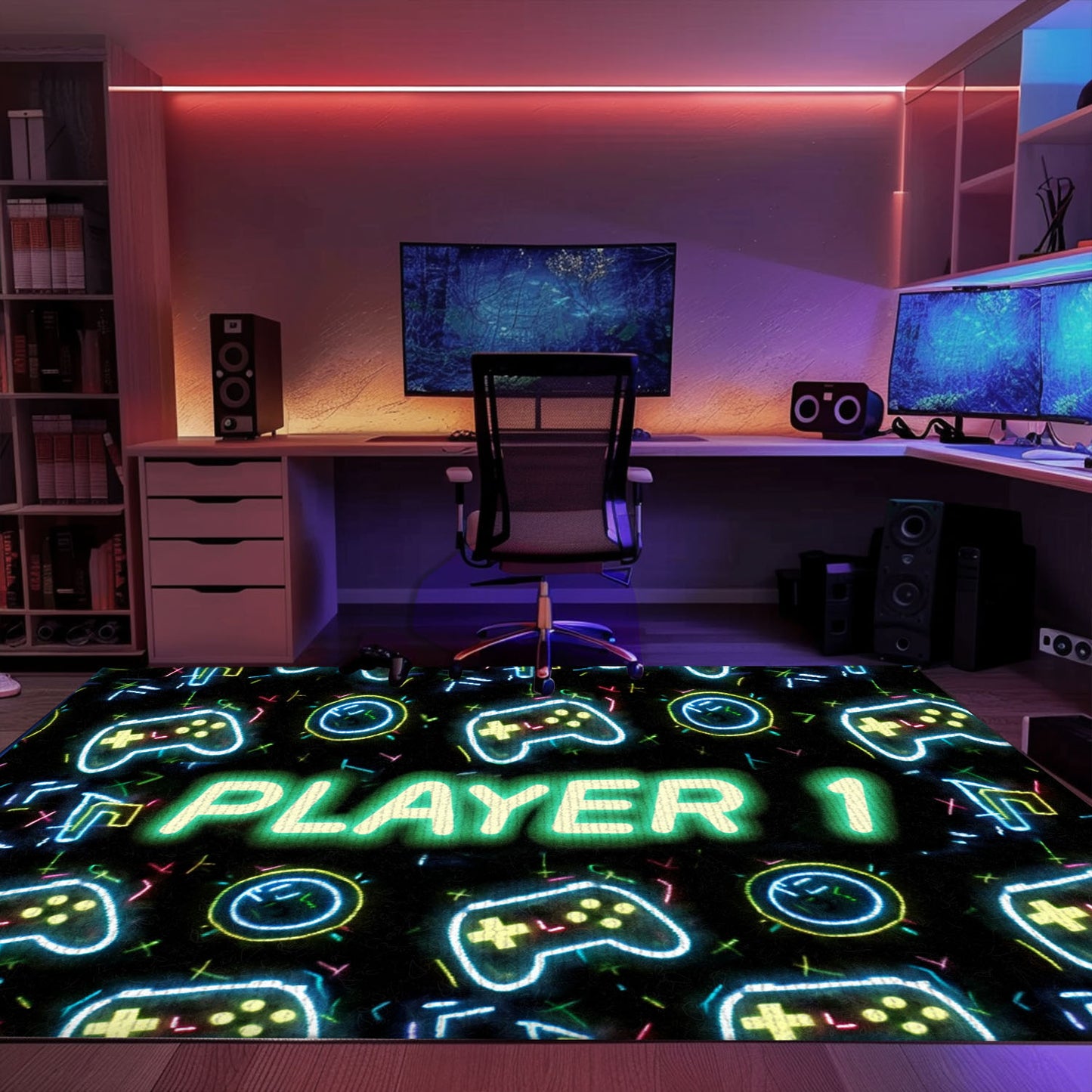 Stylish Neon Video Game Retro Arcade Rug for Bedroom, Perfect Gift for Gamers and Video Game Lovers, Arcade Decor, Gift for Gamers, Video Game Lovers G83