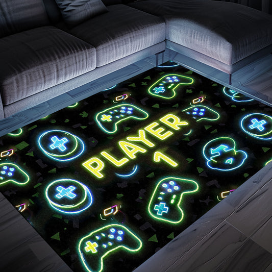 Eye-Catching Neon Video Game Retro Arcade Carpet for Game Room, Ideal for Gamers and Arcade Decor, Arcade Decor, Gift for Gamers, Video Game Lovers G82