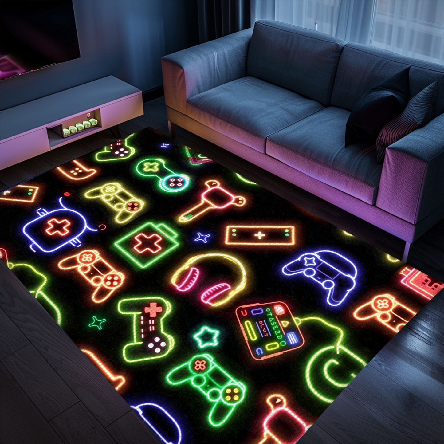 Unique Neon Video Game Retro Arcade Game Room Rug, Ideal Decor and Gift for Gaming Enthusiasts, Arcade Decor, Gift for Gamers, Video Game Lovers G79