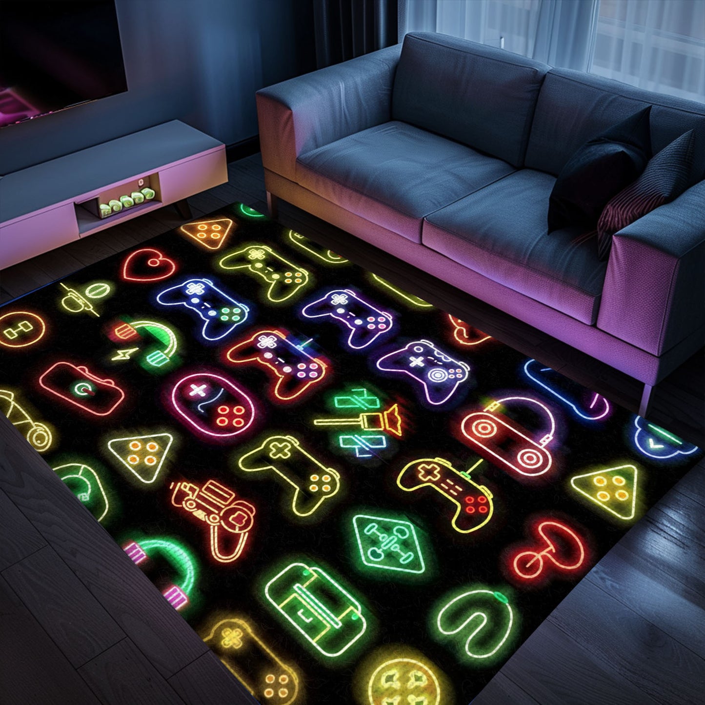 Neon Video Game Retro Arcade Rug for Living Room, Ideal for Gamers and Retro Arcade Decor, Arcade Decor, Gift for Gamers, Video Game Lovers G77