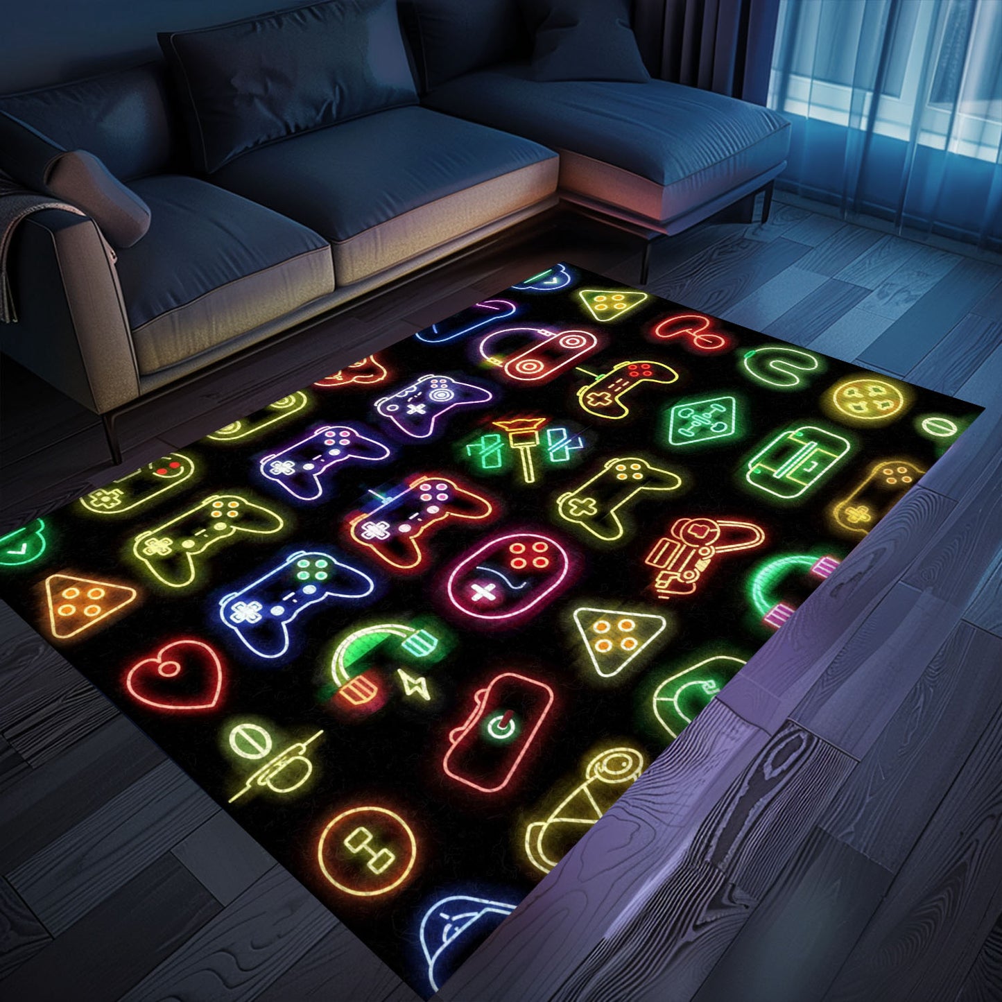 Neon Video Game Retro Arcade Rug for Living Room, Ideal for Gamers and Retro Arcade Decor, Arcade Decor, Gift for Gamers, Video Game Lovers G77