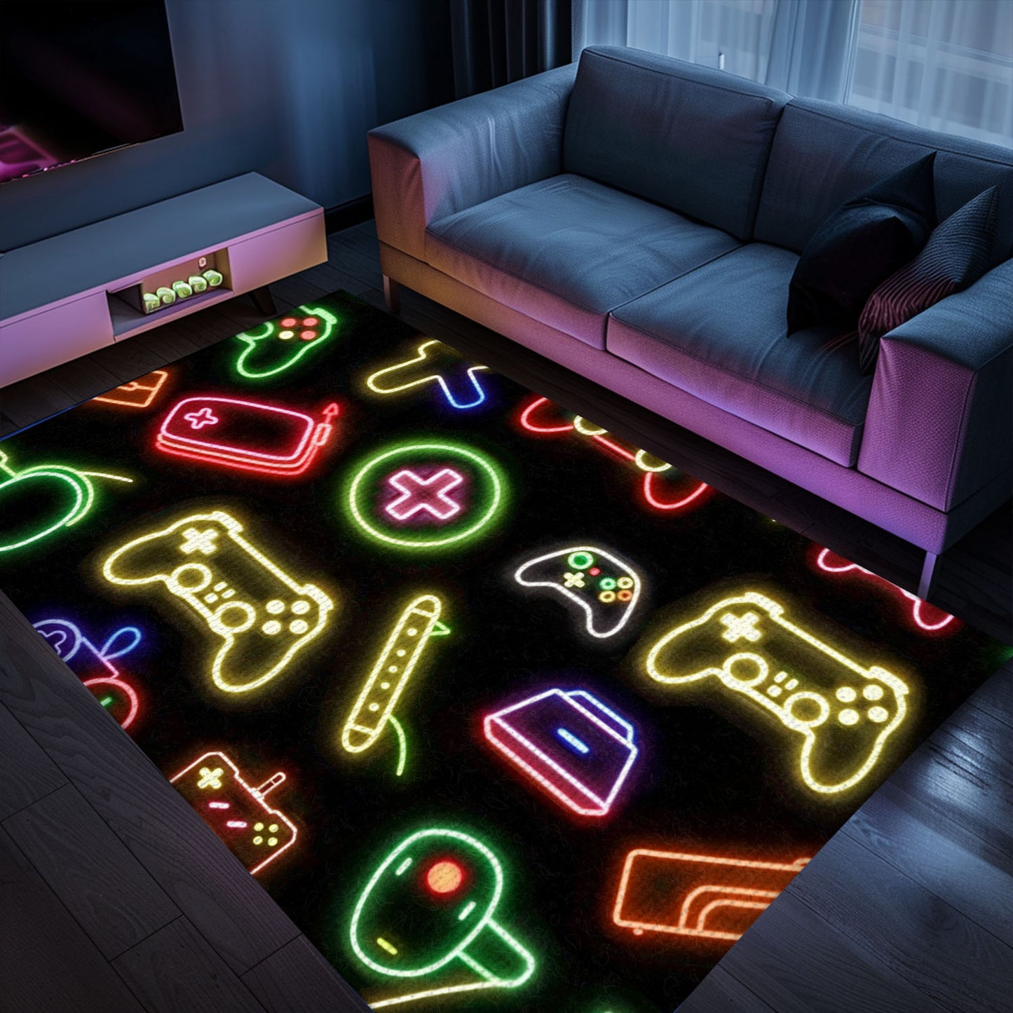 Neon Video Game Retro Arcade Carpet for Bedroom, Perfect for Gamers Looking for Unique Decor, Arcade Decor, Gift for Gamers, Video Game Lovers G75