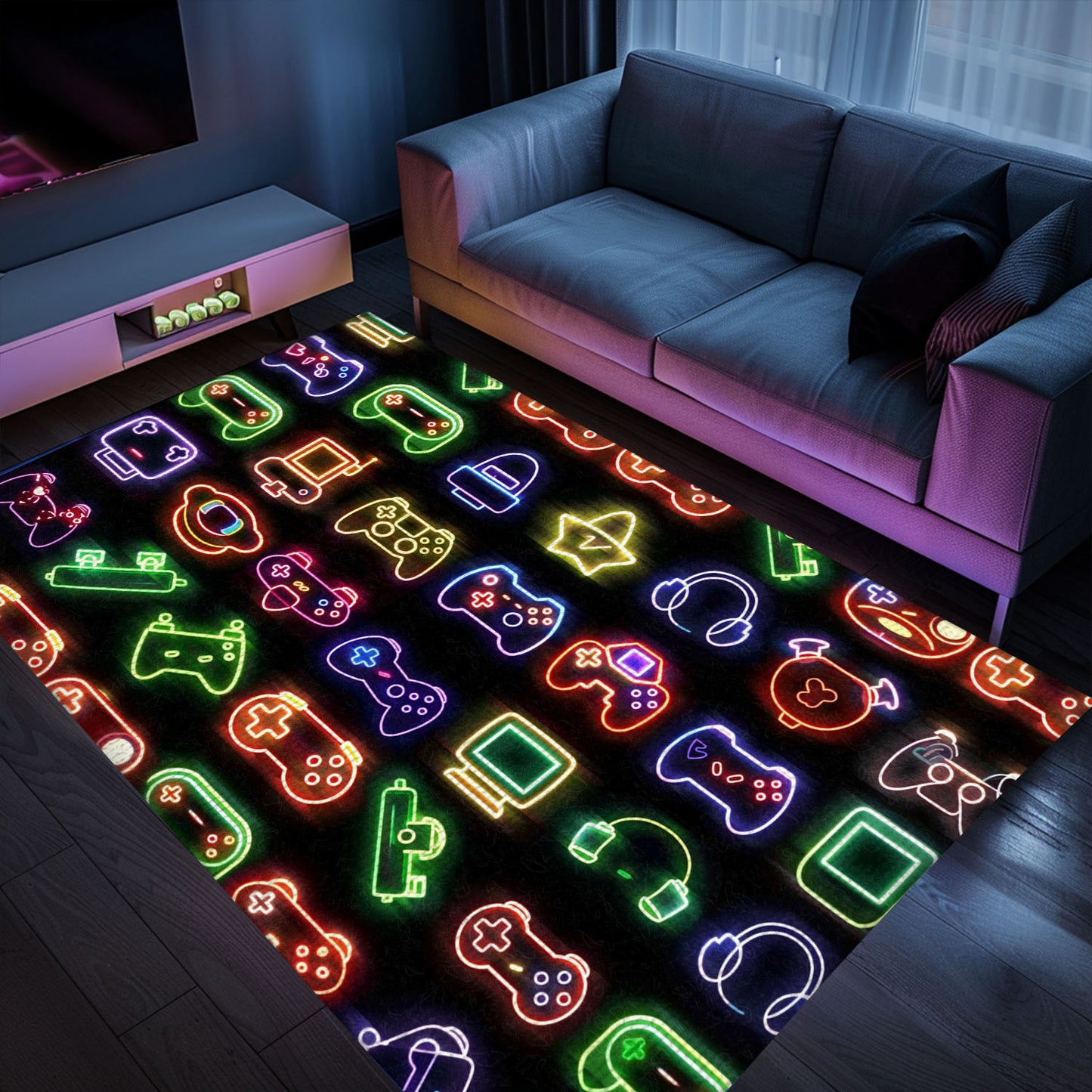 Bright Neon Video Game Retro Arcade Rug for Bedroom, Perfect Decor and Gift for Retro Gamers, Arcade Decor, Gift for Gamers, Video Game Lovers G73