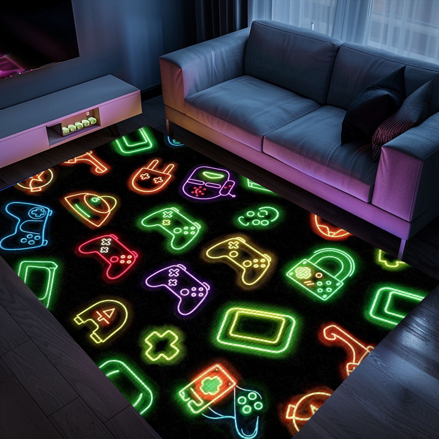 Neon Video Game Retro Arcade Carpet for Game Room, Ideal Decor for Gamers and Video Game Fans, Arcade Decor, Gift for Gamers, Video Game Lovers G72