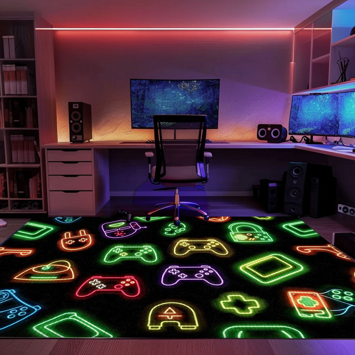 Neon Video Game Retro Arcade Carpet for Game Room, Ideal Decor for Gamers and Video Game Fans, Arcade Decor, Gift for Gamers, Video Game Lovers G72