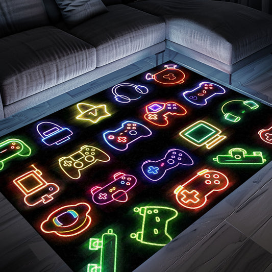 Funky Neon Video Game Retro Arcade Rug for Living Room, Perfect Gift for Gamers and Arcade Enthusiasts, Arcade Decor, Gift for Gamers, Video Game Lovers G71