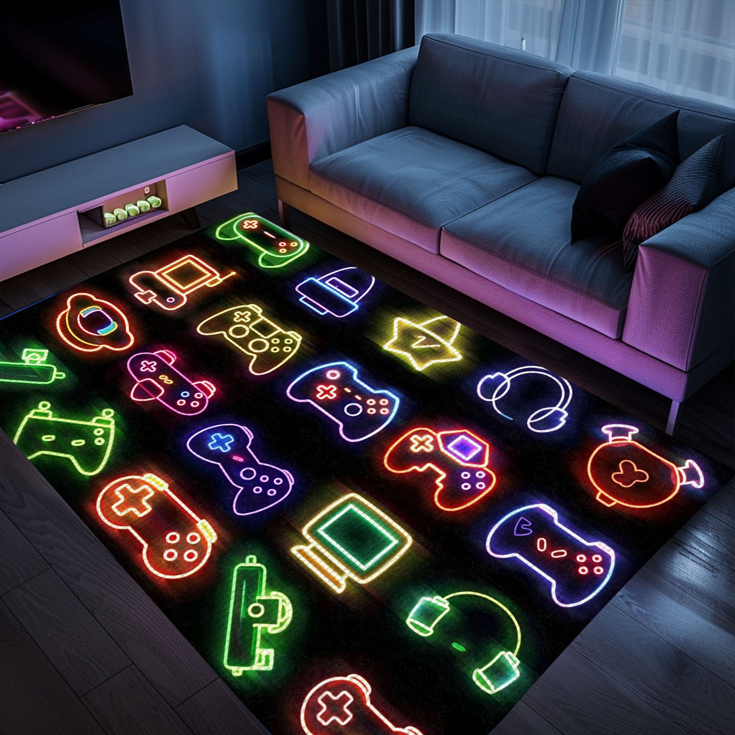 Funky Neon Video Game Retro Arcade Rug for Living Room, Perfect Gift for Gamers and Arcade Enthusiasts, Arcade Decor, Gift for Gamers, Video Game Lovers G71
