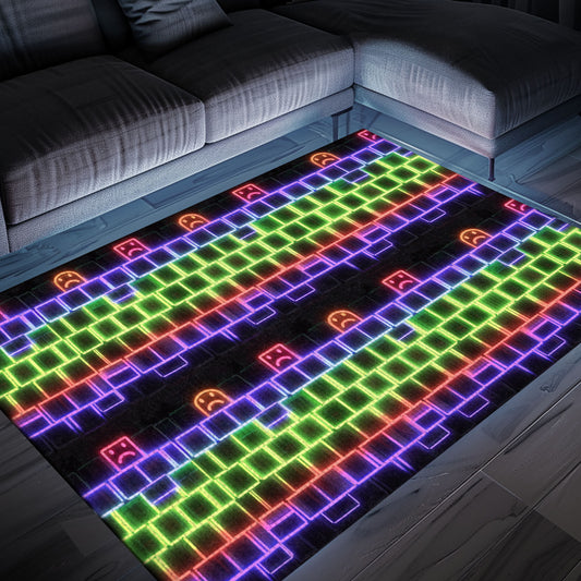 Eye-Catching Neon Video Game Retro Arcade Carpet for Living Room, Ideal for Gamers and Arcade Decor, Arcade Decor, Gift for Gamers, Video Game Lovers G64