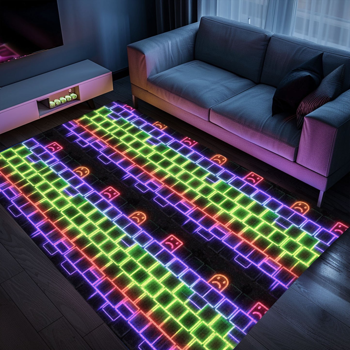 Eye-Catching Neon Video Game Retro Arcade Carpet for Living Room, Ideal for Gamers and Arcade Decor, Arcade Decor, Gift for Gamers, Video Game Lovers G64