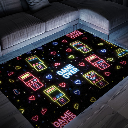 Neon Video Game Retro Arcade Carpet for Bedroom, Excellent Decor for Gamers and Video Game Fans, Arcade Decor, Gift for Gamers, Video Game Lovers G62
