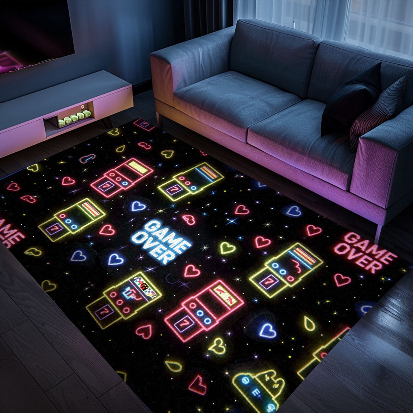 Neon Video Game Retro Arcade Carpet for Bedroom, Excellent Decor for Gamers and Video Game Fans, Arcade Decor, Gift for Gamers, Video Game Lovers G62