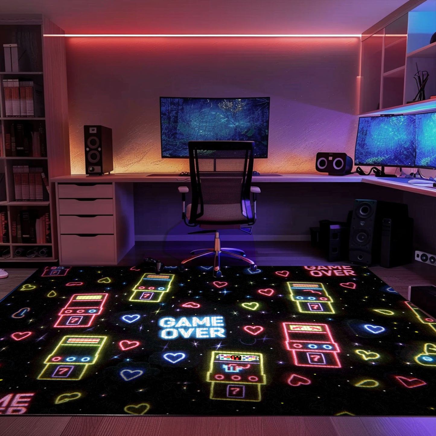 Neon Video Game Retro Arcade Carpet for Bedroom, Excellent Decor for Gamers and Video Game Fans, Arcade Decor, Gift for Gamers, Video Game Lovers G62