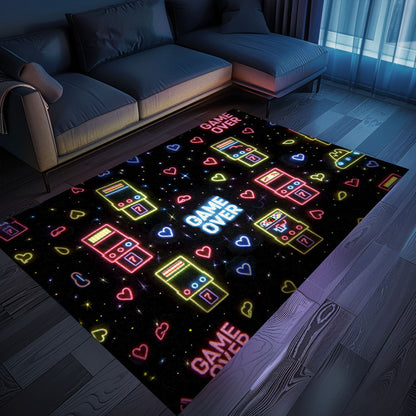 Neon Video Game Retro Arcade Carpet for Bedroom, Excellent Decor for Gamers and Video Game Fans, Arcade Decor, Gift for Gamers, Video Game Lovers G62