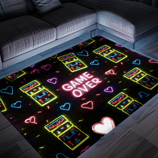 Bright Neon Video Game Retro Arcade Rug for Living Room, Ideal Decor and Perfect Gift for Gamers, Arcade Decor, Gift for Gamers, Video Game Lovers G61