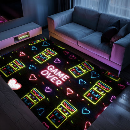 Bright Neon Video Game Retro Arcade Rug for Living Room, Ideal Decor and Perfect Gift for Gamers, Arcade Decor, Gift for Gamers, Video Game Lovers G61
