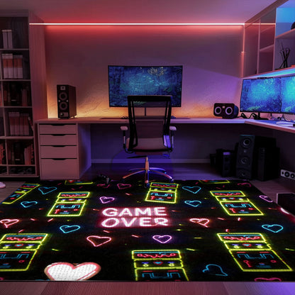Bright Neon Video Game Retro Arcade Rug for Living Room, Ideal Decor and Perfect Gift for Gamers, Arcade Decor, Gift for Gamers, Video Game Lovers G61