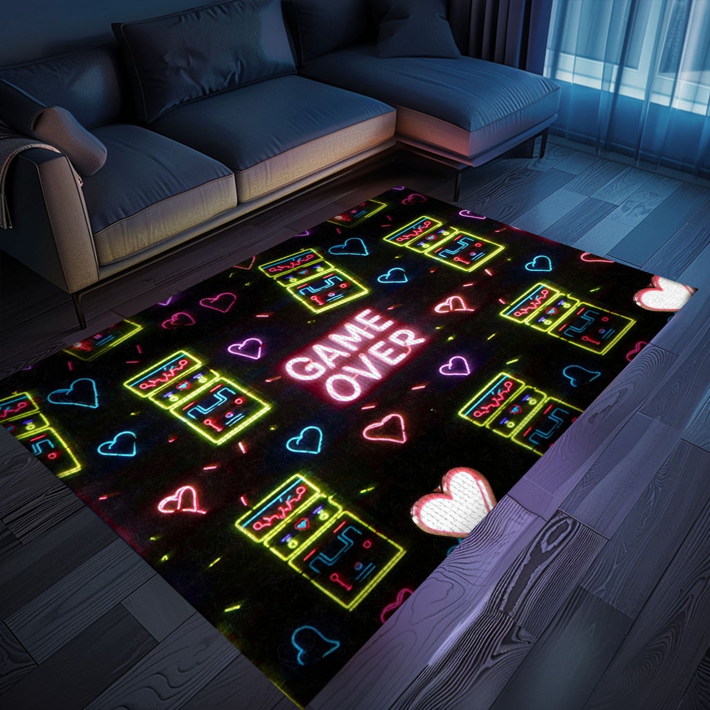Bright Neon Video Game Retro Arcade Rug for Living Room, Ideal Decor and Perfect Gift for Gamers, Arcade Decor, Gift for Gamers, Video Game Lovers G61