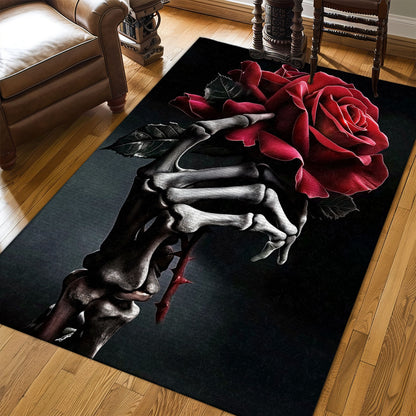 Make Your Floors Stand Out with a Vibrant Sugar Skull Rose Design Area Rug, Skull Rug, Area Rugs 5x8, 4x6, 3x5 Size for Living Room Bedroom Home Decorative Skull K26