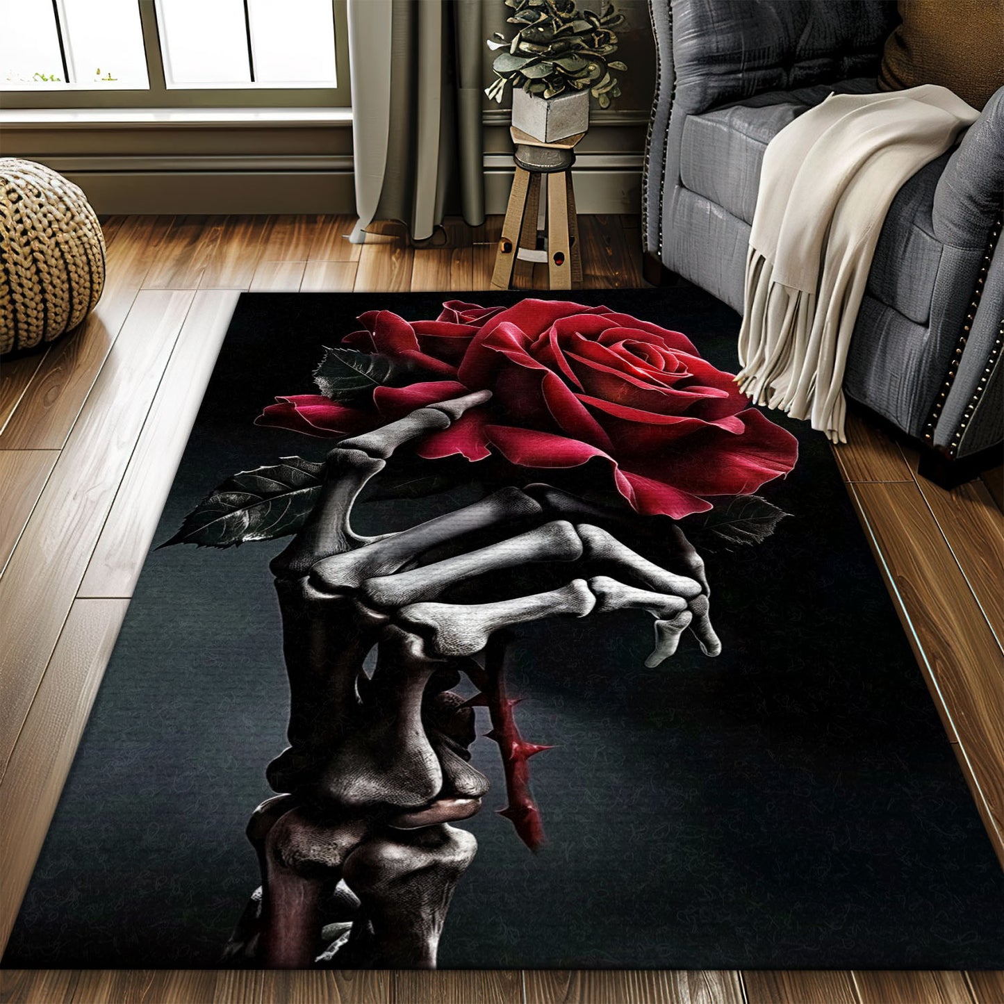 Make Your Floors Stand Out with a Vibrant Sugar Skull Rose Design Area Rug, Skull Rug, Area Rugs 5x8, 4x6, 3x5 Size for Living Room Bedroom Home Decorative Skull K26