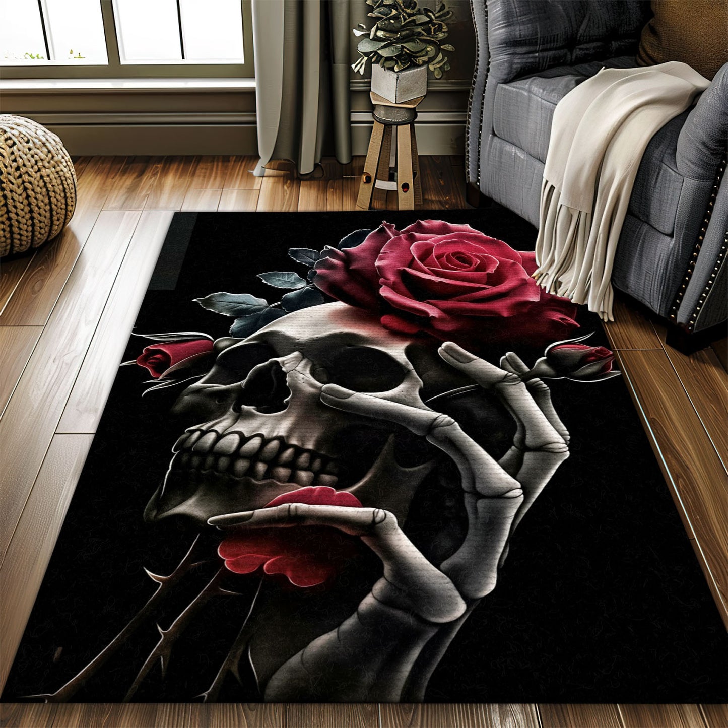 Express Your Unique Style in Your Home with a Mexican Sugar Skull Theme Rug, Skull Rug, Area Rugs 5x8, 4x6, 3x5 Size for Living Room Bedroom Home Decorative Skull K25