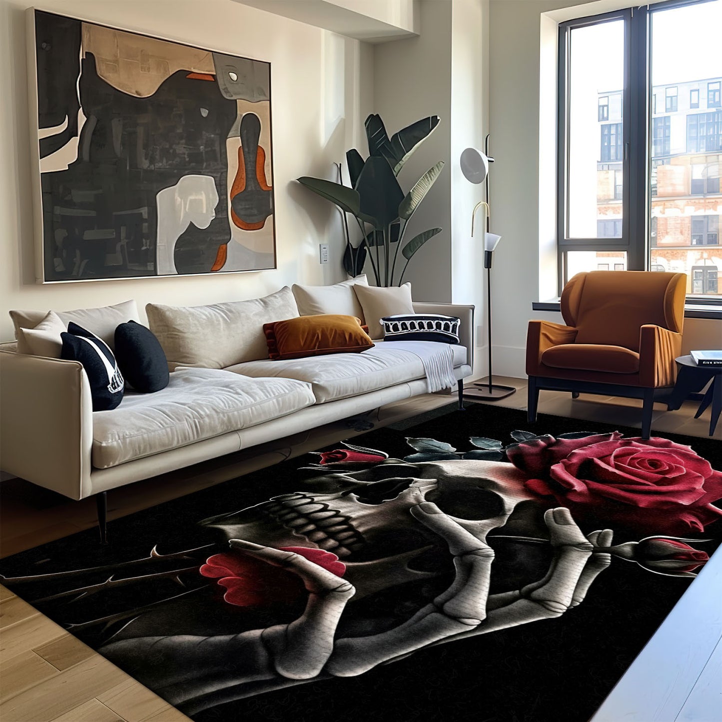 Express Your Unique Style in Your Home with a Mexican Sugar Skull Theme Rug, Skull Rug, Area Rugs 5x8, 4x6, 3x5 Size for Living Room Bedroom Home Decorative Skull K25