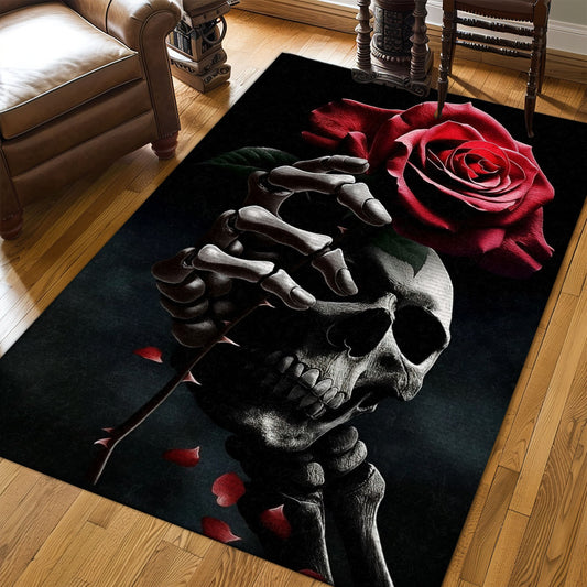 Eye-Catching Accent for Your Living Space: Colorful Skull and Rose Pattern Area Rug, Skull Rug, Area Rugs 5x8, 4x6, 3x5 Size for Living Room Bedroom Home Decorative Skull K23