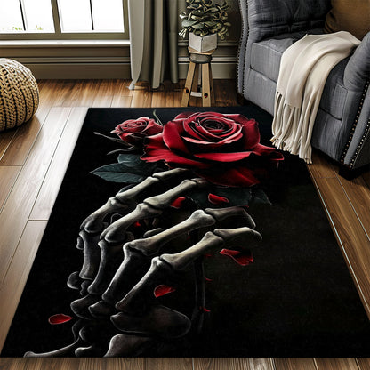 Personalized Sugar Skull Rose Area Rug for Bedroom Living Room, Skull Rug, Area Rugs 5x8, 4x6, 3x5 Size for Living Room Bedroom Home Decorative Skull K21